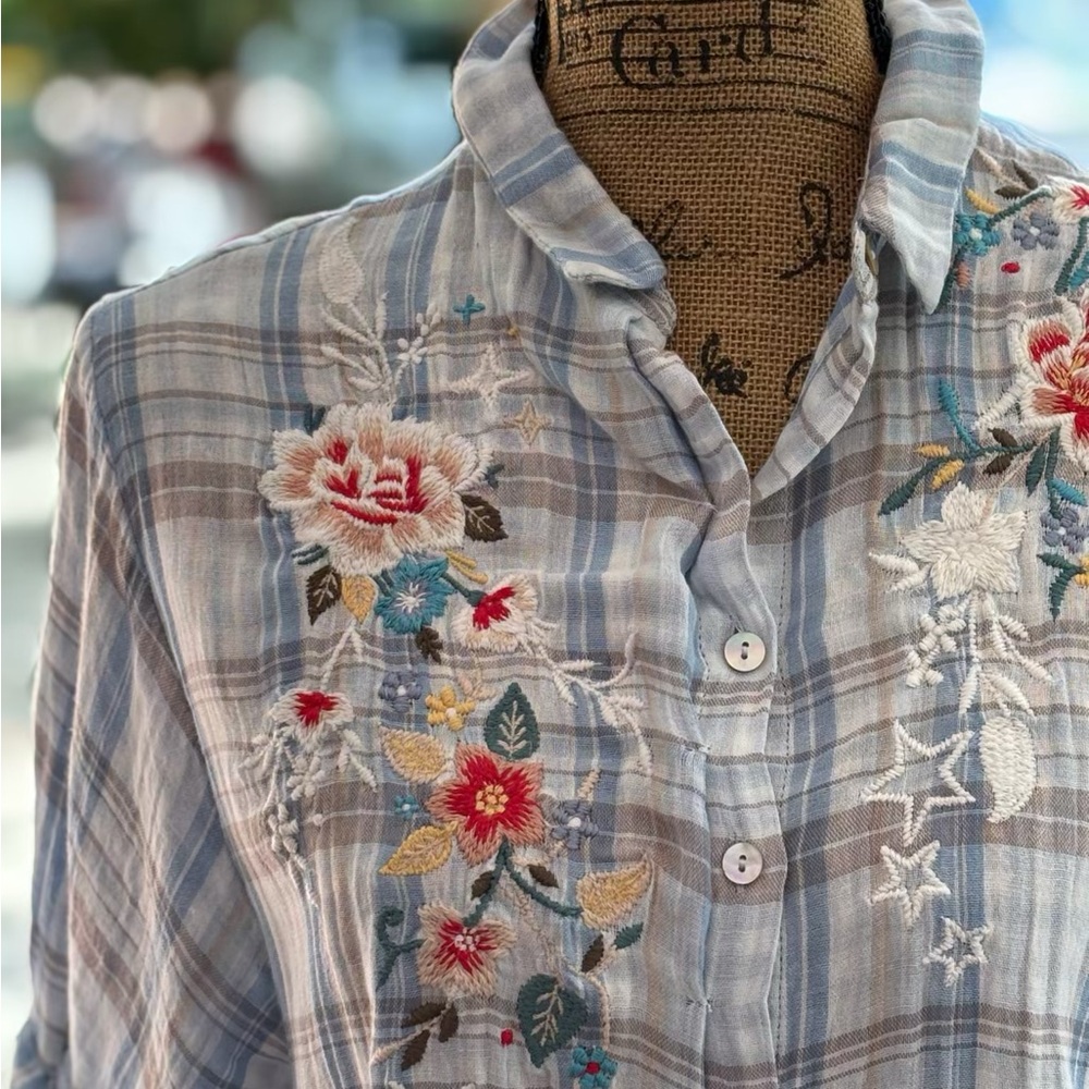 Floral Embroidered Button Down Shirt